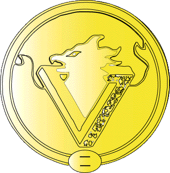 golden coin with escher triangle and phoenix